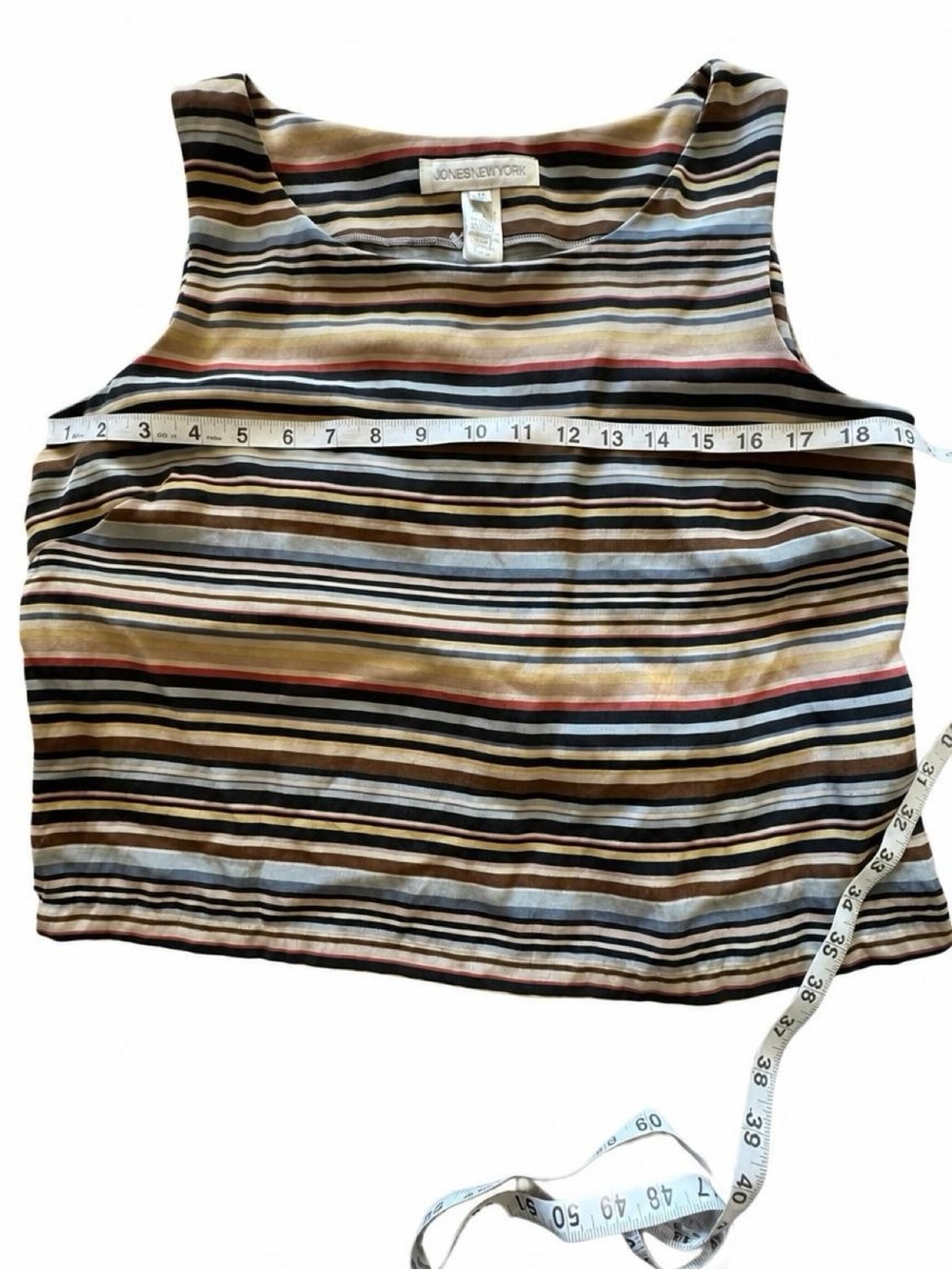 Vintage Jones New York Multi-Color Horizontal Stripe 100% Silk Shell Blouse Sz12 - Picture 6 of 10